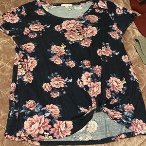 Navy Floral Faux Knot Tee